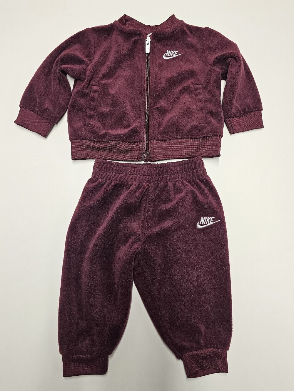 Nike Charming Fleece-Velour Plush Zip Jogger Tracksuit Burgundy/Maroon (6 month)